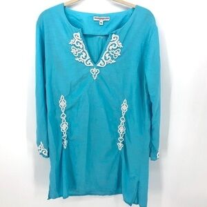 Armand Diradourian New York Boho Beaded Tunic Top Coverup Size XL